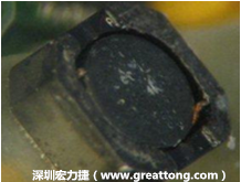 使用銀(Ag)鍍層的電源電感器(Power Inductors)，經(jīng)過推力測試后，零件端點上已經(jīng)看不到任何鍍層的痕跡了，所以其耐推力就比較小。