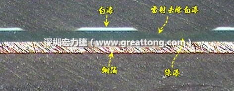 雷射雕刻最主要是去除電路板上的防焊綠漆或是絲印白漆并形成燒焦痕跡，所以在使用雷射雕刻的時候必須特別留意其能量不可以傷到防焊綠漆或是絲印白漆下面的銅箔，最好連銅箔都不要露出來